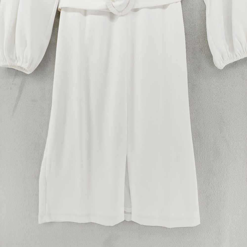 New Sachin & Babi Annie White Crepe Sheath Belt & Blouson Sleeves Dress P4520 - Picture 4 of 11